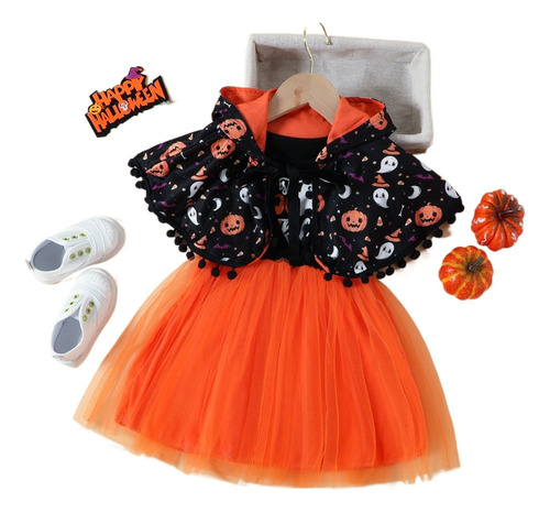 Conjunto De Dos Piezas De Vestido Capa Niños De Halloween