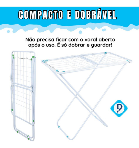 Imagem 4 de 8 de Varal De Chão Com Abas Dobrável Reforçado Retrátil 11kg