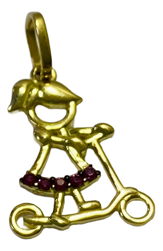 Pingente Filha Menina Com Patinete Em Ouro 18k Com Zirconia