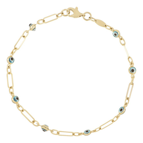 Pulsera Con Eslabones Largos Con Ojos Turcos En Oro 14k.