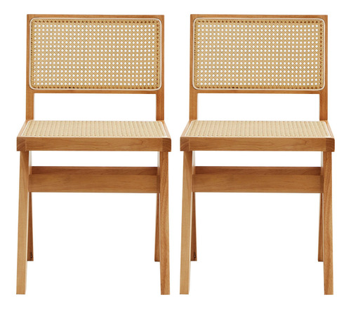 Sillas Square De Comedor Cocina Madera Rattan Sintético X 2u