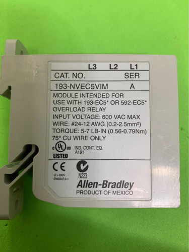 Allen Bradley E3 Plus Módulo De Voltaje 193-nvec5vim (Usado)