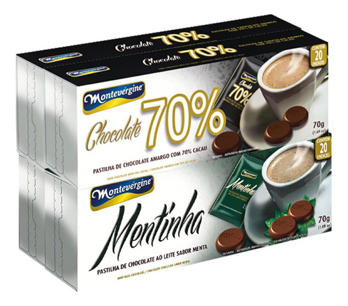 Kit 80 Pastilhas De Chocolate Montevérgine Menta E 70% Cacau