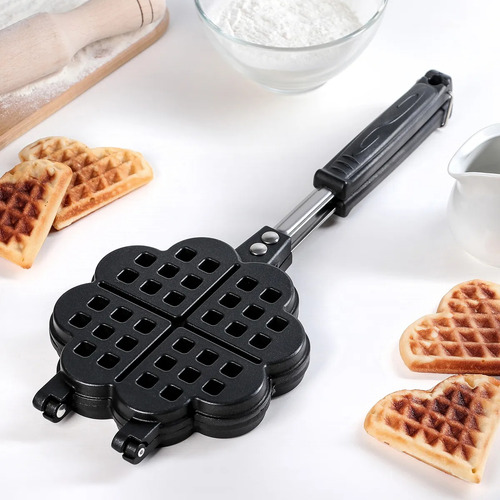 Forma Máquina Panela De Waffle P/ Fogão Ferro Antiaderente Cor Preto Não Se Aplica