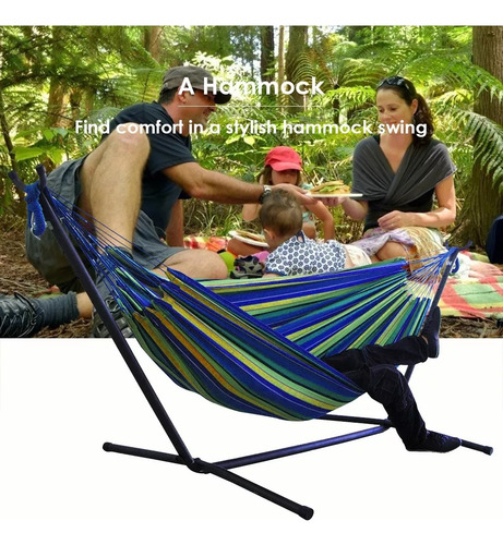 Hamaca Doble Con Base Soporte De Acero Y Estuche Portatil
