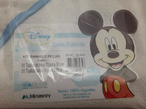 Imagem 6 de 6 de Kit Banho Bebê 2 Peças Linha Bordada Mickey Disney Toalha