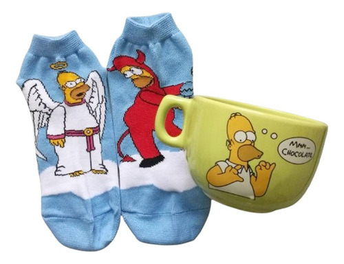 Tazón Simpsons De Cerámica + Medias De Algodón