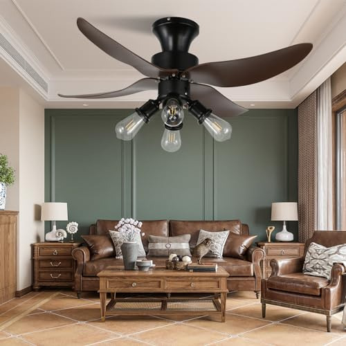 Minfeng Retro Ceiling Fans With Lights And Remote, 42 Inch C