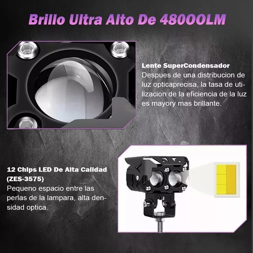 Kits De Faros Lupa Doble Color Spot Para Auto Moto 48000lm