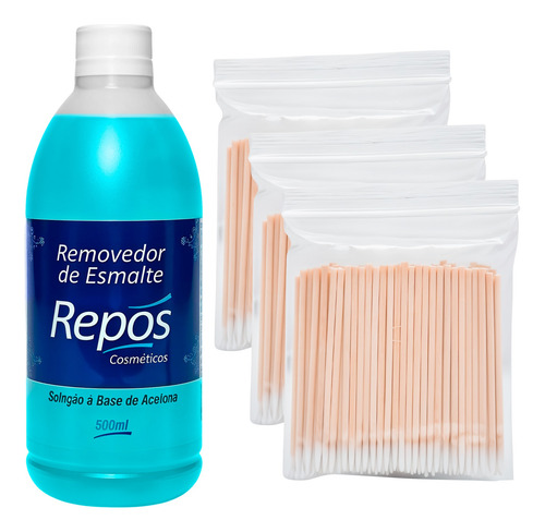Combo Removedor Esmalte Com Acetona Palito Com Algodão Repos
