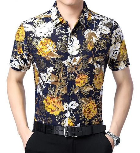 Camisa De Manga Corta De Moda Con Estampado De Flores Brilla