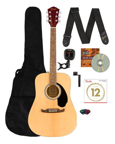 Fender Guitarra Fa-125 Dreadnought - Paquete Natural Con Es.