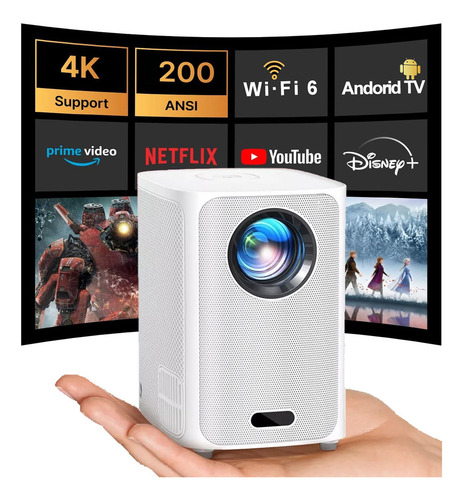 Proyector Mini Portátil Android Con Wifi & Bluetooth, 1080p/4k Hd Soporta, Aplicaciones Integradas, Enfoque Eléctrico Por Control Remoto Incluido