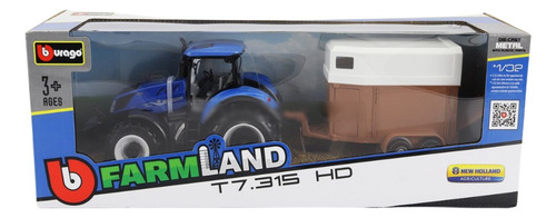 1:32 New Holland Tractor Metal T7.315 Con Remolque Bburago Azul