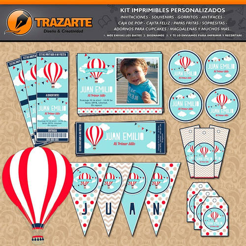 Kit Imprimible Globos Aerostáticos Personalizado Candy Bar