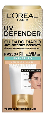 L'Oréal Paris UV Defender Antifotoenvejecimiento protector solar defender anti-brillo fps 50 con color tono claro 40ml