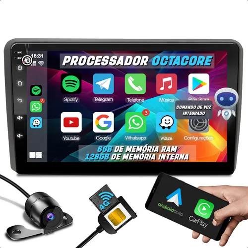 comprar Kit Midia Octa 6\u002F128 Wifi Gps Android Integrado + Câmera Ré