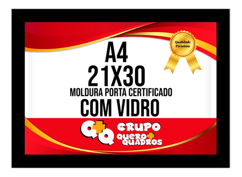 Moldura A4 Porta Certificado Diploma Quadro Foto C/ Vidro