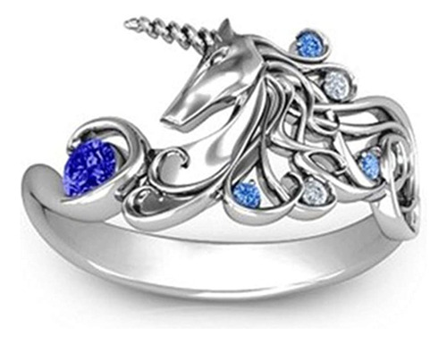 925 Sterling Silver Fashion Sapphire Ring Unicorn Rings Roun