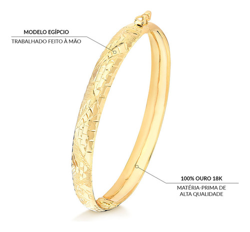 Bracelete Egípcio Com Aro Abaulado De 7.0mm Em Ouro 18k 16,0