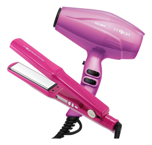 Kit Secador + Plancha Mega Profissional Rosa