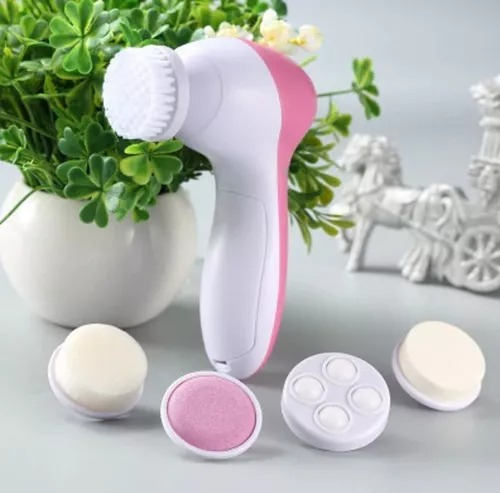 Limpiador Facial 5 En 1 Y Cepillo Exfoliantes Anti Arruga Color Blanco Con Rosa