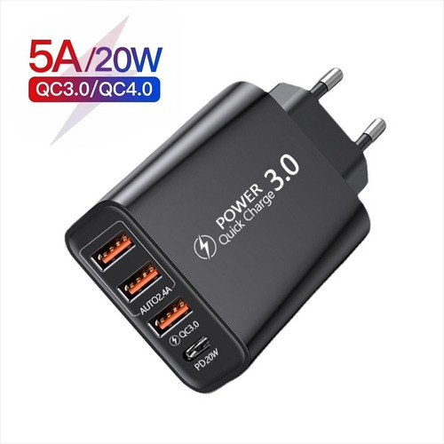 Cargador De Pared 2 Usb 2.4a + Puerto Qc3.0 + Puerto Pd 20w