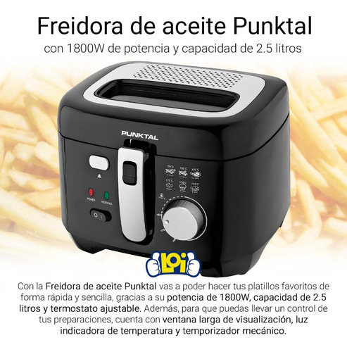 Freidora Punktal De Aceite 1800w 2.5l Termostato Ajustable
