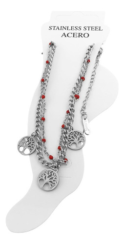 Pulsera Tobillera Rojo Triple Arbol De La Vida Doble C:8191