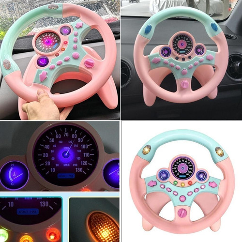 Volante De Co-piloto De Simulação Com Base Para Brinquedo Cor Rosa