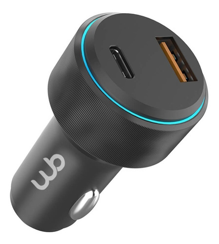 Carregador Veicular Turbo Usb-c E Usb-a 48w 2 Portas Wb Cor Preto