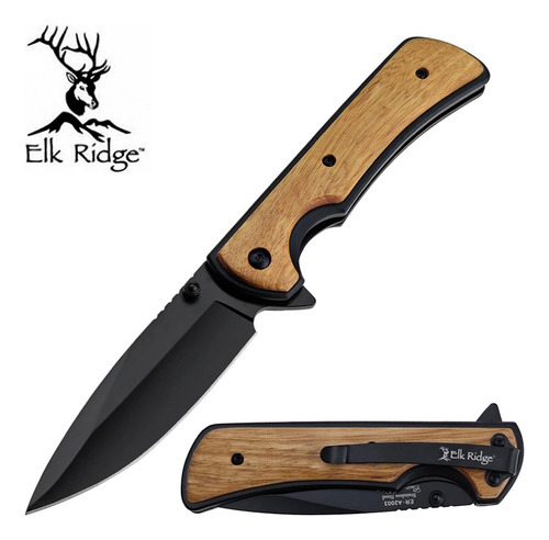 Navaja Plegable Elk Ridge Er-a2003bk Con Apertura Asistida Negro Y Cafe