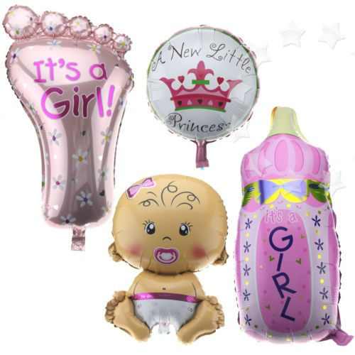 4 X Hoja Chica Globos Globos Baby Girl Pie Botella Princesa