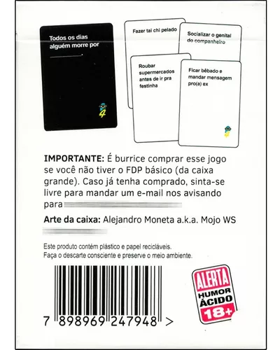 Kit Jogo De Cartas Fdp Foi De Propósito Expansão 2 E 3 Buró