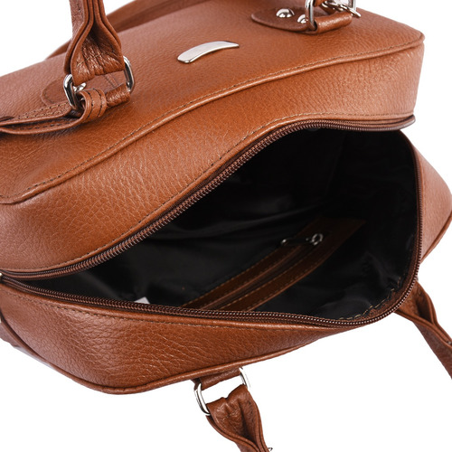Bolsa Para Dama 100% Piel Modelo Paulina Color Miel Miel Lisa Metal Miel