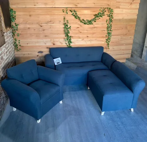 Sillón Ivar Premium Evan 3p Chenille Natural 6 Cuerpos Azul Marino Chenille