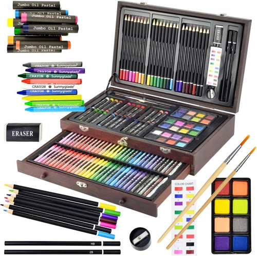 Kit Artista Completo 145 Piezas Estuche Wooden Box Art Set