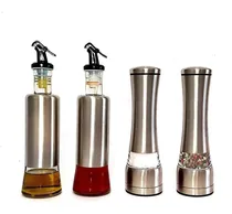 Comprar 2 Moedores Sal Pimenta Em Aço Inox + 2 Porta Azeite Aço Inox