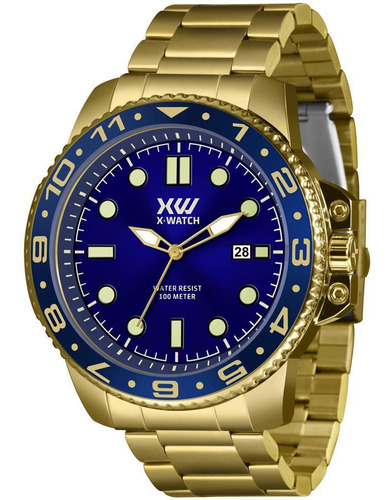 Relógio X-watch Masculino Dourado 57mm 100m