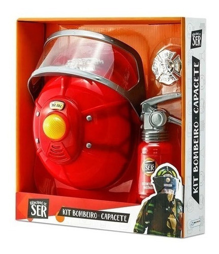 Kit Bombero Con Casco Con Luz Y Sonido + Extintor Y Placa