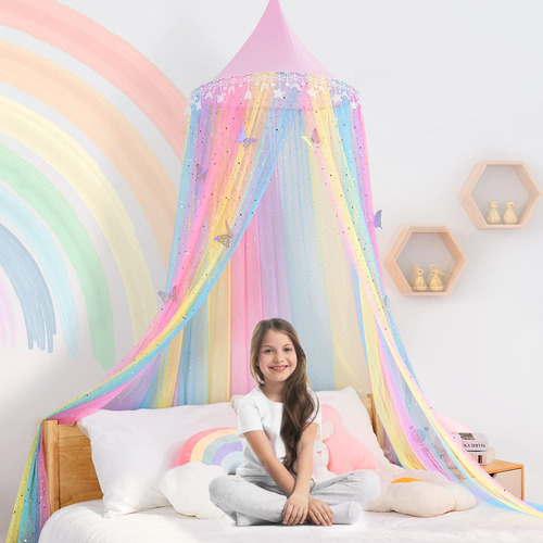 Staolene Toldo De Cama Infantil Arcoíris Para Niñas, Cuna.