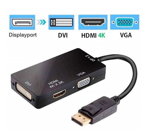 Adaptador Displayport Dp A Vga Hdmi Dvi 3 En 1 Laptop Pc