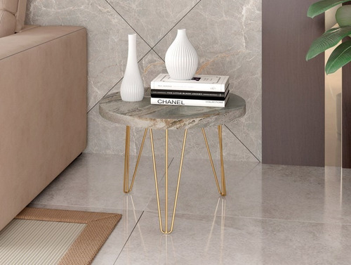 Mesa Lateral Redonda Petra 32,5 Pé De Ferro Dourado - Líder