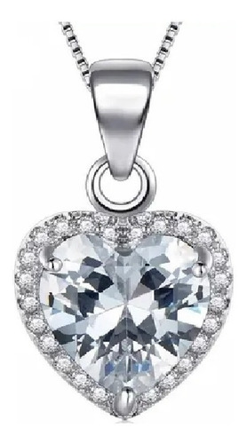 Fino Collar Corazón 100% Plata 925 Diamante Ruso Cz 2ct