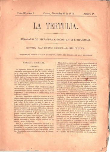 La Tertulia Seminario De Literatura Ciencias Artes Año 1874