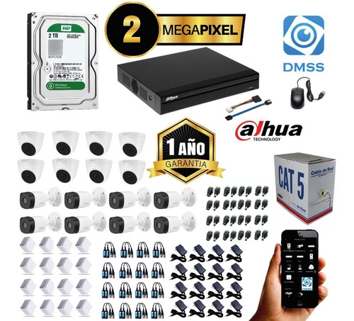 Kit Camaras Seguridad Dvr  16ch + 16cam 1080p + Disco 2tb 