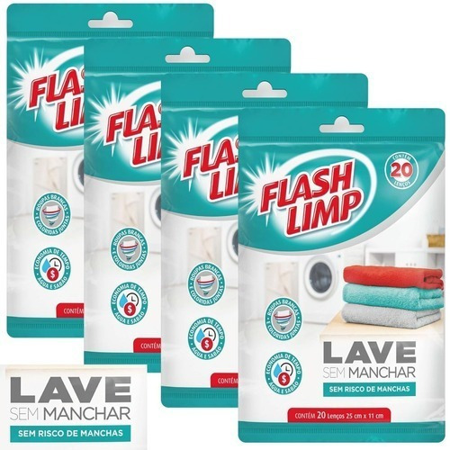 Lave Sem Medo Flashlimp Kit 80 Lenços Lavar Roupas Coloridas