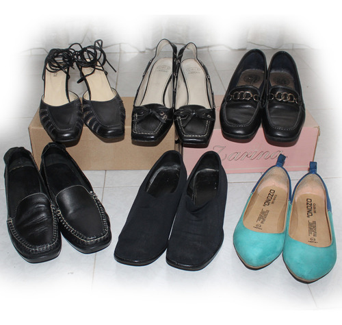 Lote 6 Pares Zapatos Negros De Piel No 4 Diferentes Modelos