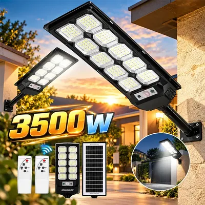 Kit 2 Luminaria Solar Externa Potente 3500w Refletor Led Holofote Com Sensor