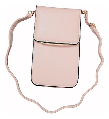 Bandolera Cartera Porta Celular Morral Eco Cuero Correa Color Rosa Oscuro Diseño De La Tela Liso